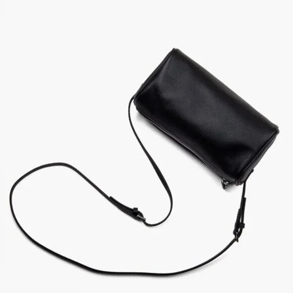 🆕Women Black Premium Full Grained Leather Crossbody Adjustable Strap Bag